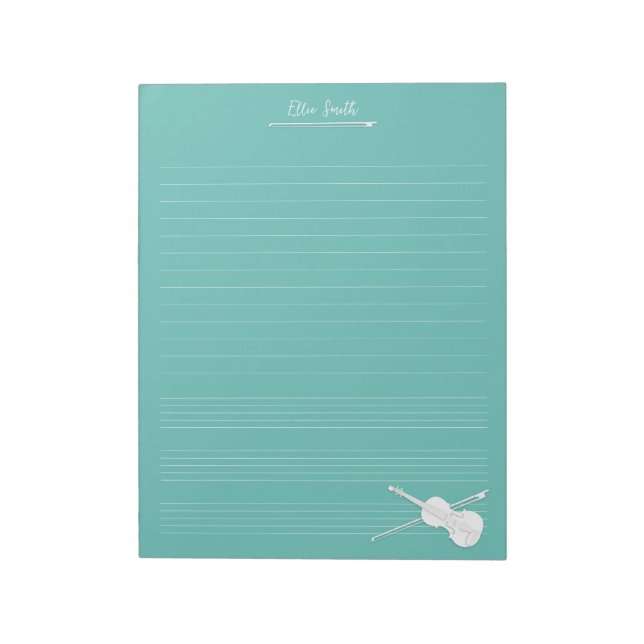 Bloc-note Classe de musique personnalisée Violon blanc & Bow (Tourné)