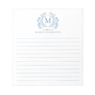 Bloc-note Classique bleu français floral crest monogramme do