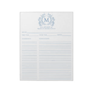 Bloc-note Classique Français Bleu Cimier Floral Monogramme R