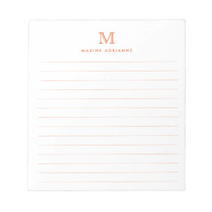 Bloc-note Classique Moderne Simple Monogramme Orange Ligné
