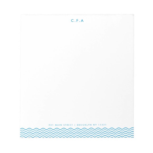 Bloc-note Classique Simple Formel Bleu 3 Monogramme Vague Bo (Devant)
