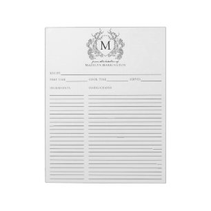 Bloc-note Classique Vintage noir Crest Monogramme Recette