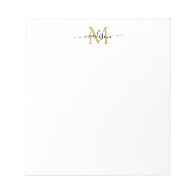 Bloc-note Classy Moderne Script Monogramme Noir Or (Devant)