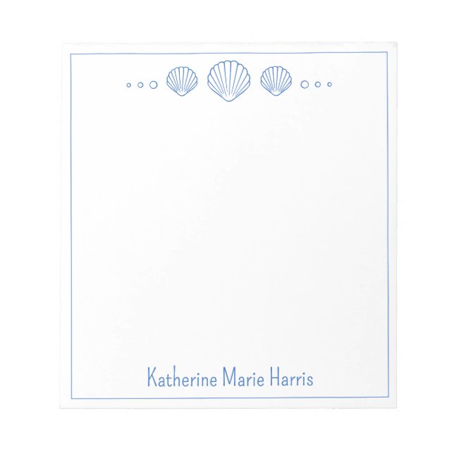Bloc-note Coastal Blue Scallop Seashells Personnalisé (Devant)