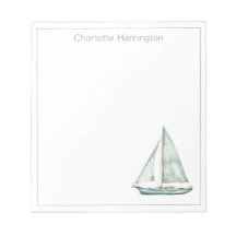 Coastal Blue Watercolor Sailboat Personalized