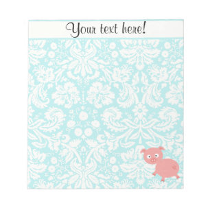 Bloc-note Cochon rose mou ; Damas Turquoise
