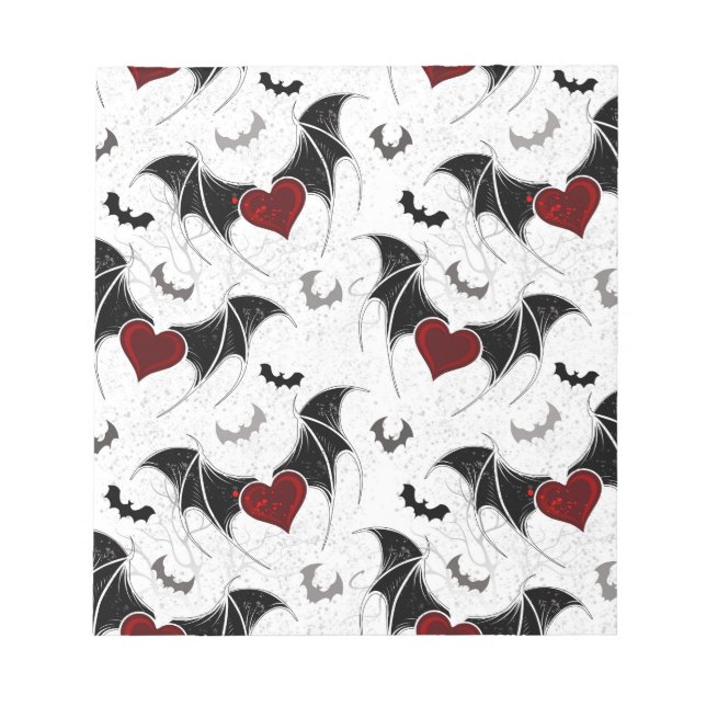 Bloc-note Coeur d'Halloween avec ailes de chauve-souris noir (Devant)