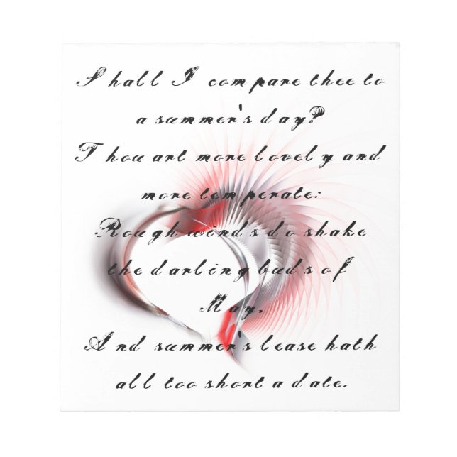 Bloc-note Coeur métallique avec sonnet de Shakespeare 18 (Devant)
