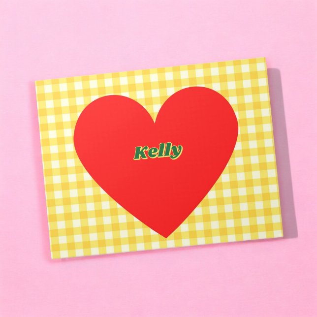 Bloc-note Coeur rouge Jaune En vichy Saint Valentin (Red Heart Yellow Gingham Valentine's Day Notepad)