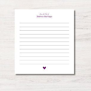 Bloc-note Cœur Violet Minimaliste Nom Personnalisé Ligné