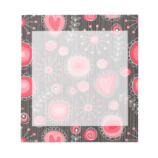 Bloc-note Coeurs blancs et gris et fleurs florales (Devant)