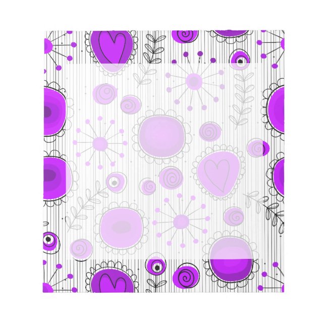 Bloc-note Coeurs blancs violet blanc Whimsical et fleurs flo (Devant)