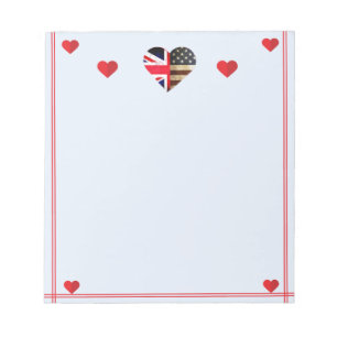 Bloc-note Coeurs britanniques américains de drapeau