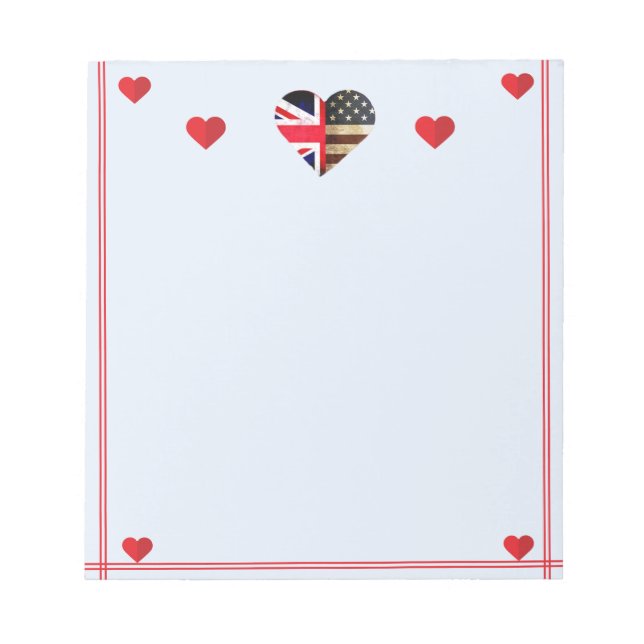 Bloc-note Coeurs du drapeau britannique américain romantique (Devant)