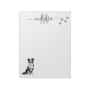 Bloc-note Collie Bordure Aquarelle Monogramme Personnalisé
