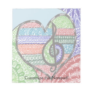Bloc-note Coloré Rainbow Music Heart Doodle personnalisé