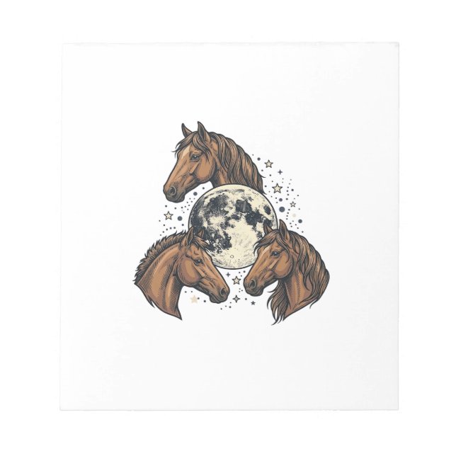 Bloc-note Conception de T-Shirt Vectoriel Cheval Lune Gravée (Devant)