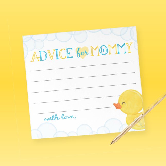 Bloc-note Conseil pour le canard en caoutchouc maman Conseil (Advice For Mommy Watercolor Rubber Duck Baby Shower Advice Card Note Sheet)
