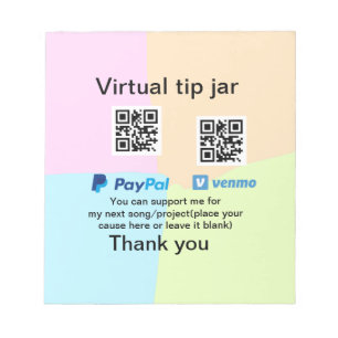 Bloc-note Conseil virtuel jar q r code argent don PayPal ven