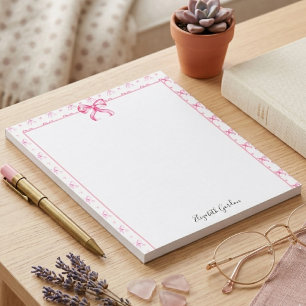 Bloc-note Coquette aquarelle rose ruban personnalisé