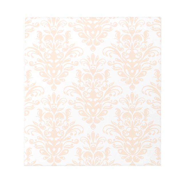 Bloc-note Corail pâle Rose et blanc Élégant Damas motif (Devant)