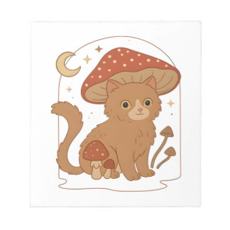 Bloc-note Cottagecore Mushroom Cat with Hat – Cute Vintage G