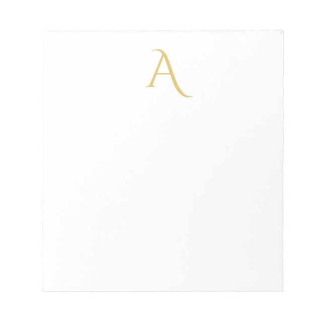 Bloc-note Couleur Or Monogramme Initial Professionnel Blanc (Devant)