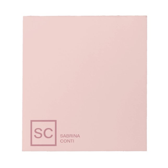 Bloc-note Couleur or rose monogramme simple nom professionne (Devant)
