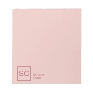 Bloc-note Couleur or rose nom monogramme professionnel simpl