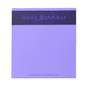 Bloc-note Couleurs Deep Purple Modernes   Nom et Monogramme 
