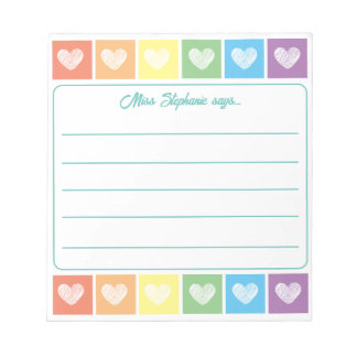 Bloc-note Coupe Arc-En-Ciel Et Coeurs Nom De L'Enseignant Bl