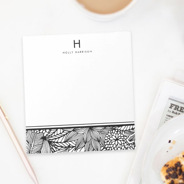 Bloc-note Couper soi-même | Monogramme noir et blanc tropica (Créateur téléchargé)