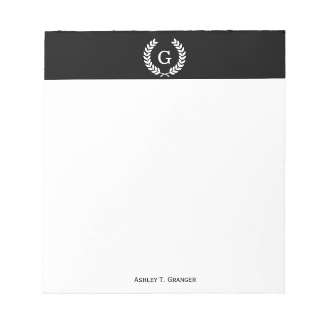 Bloc-note Couronne de laurier blanc noir de blé Monogramme i (Devant)