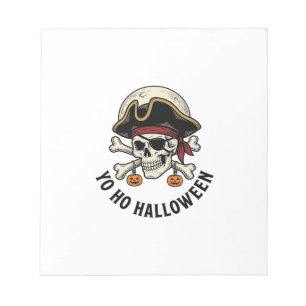 Bloc-note Crâne de Pirate Halloween Gravure Vintage Blanc Sh