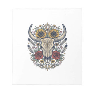 Bloc-note Crâne de taureau floral vintage occidental