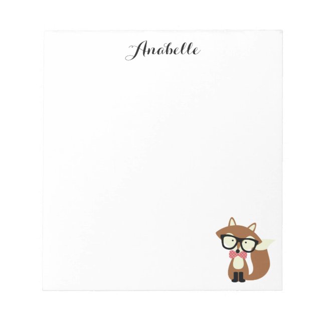 Bloc-note Cravate et lunettes Hipster Brown Fox personnalisé (Devant)