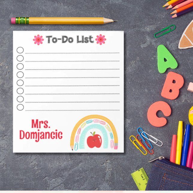 Bloc-note Crayon arc-en-ciel personnalisé enseignant avec po (Teacher rainbow retro personalized to do list)