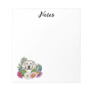 Bloc-note Crème Anglaise Golden Retriever Fleurs colorées