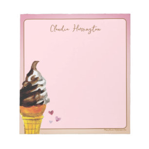 Bloc-note Crème Glacée Vanille Chocolat Aquarelle Nostalgiqu
