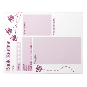 Bloc-note Critique du livre Lecture Bee Notepad