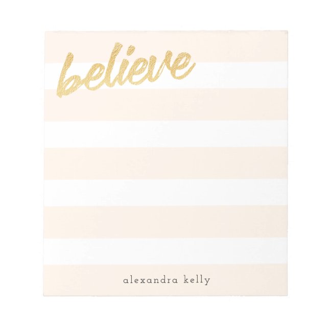 Bloc-note Croire Gold Faux Foil Peach Stripes Nom personnali (Devant)