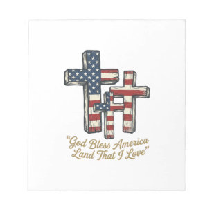 Bloc-note Croix patriotique Dieu bénisse l'Amérique Concepti