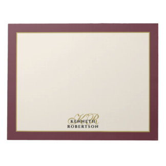 Bloc-note Custom Monogram Burgundy Cream Gold Minimalist Men