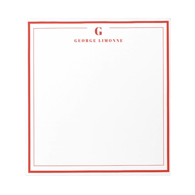 Bloc-note Custom Monogram Candy Red Border Stationery  (Devant)