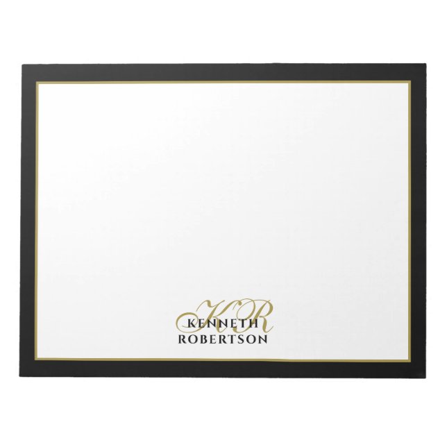 Bloc-note Custom Monogram Elegant Minimalist Black Gold Men  (Devant)