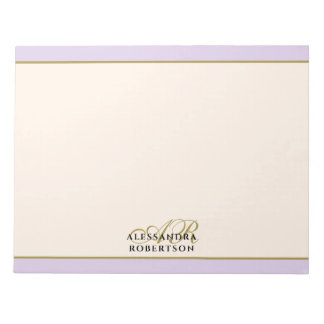 Bloc-note Custom Monogram Lavender Ivory Gold Minimalist