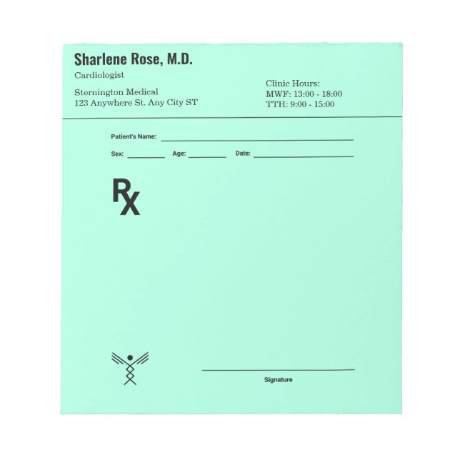 Bloc-note Custom Prescription Notepad – Editable Doctor RX (Devant)