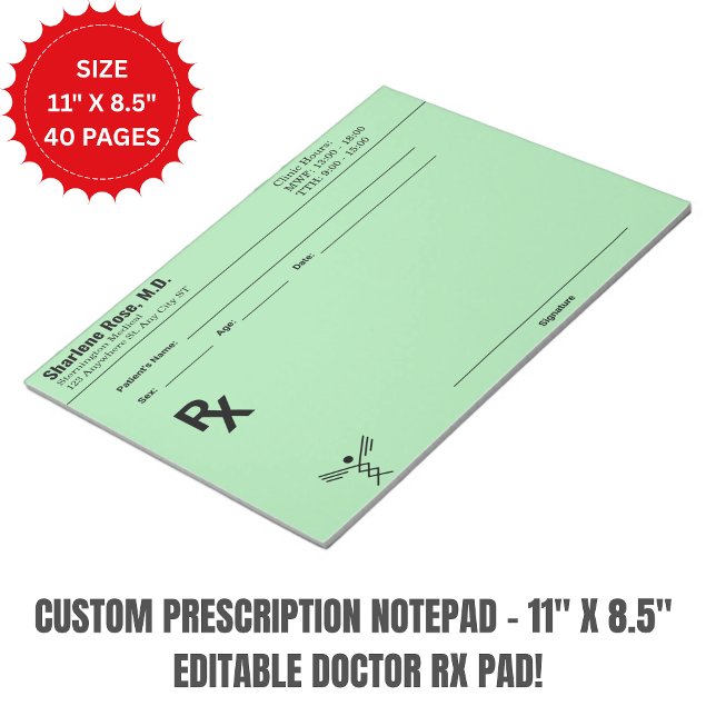 Bloc-note Custom Prescription Notepad – Editable Doctor RX  (Custom Prescription Notepad – 11" x 8.5" Editable Doctor RX Pad)