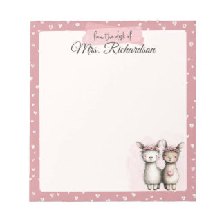 Bloc-note Custom Valentine Notepad Cute Pink Llama & Hearts