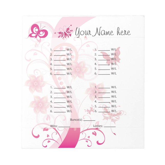 Bloc-note Customisez votre fiche/carte Bunco (Devant)